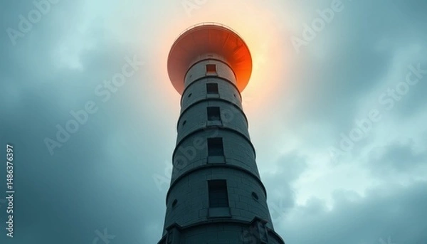 Obraz Beacon tower under cloudy sky, mysterious light