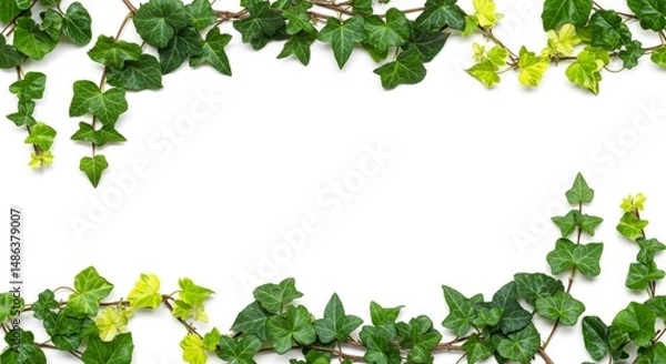 Fototapeta Ivy Border Frame on White Background with Green Leaves