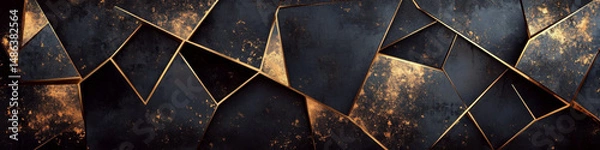 Fototapeta Abstract geometric pattern with black and gold cracked texture. Concept of modern, elegant design. For background design.