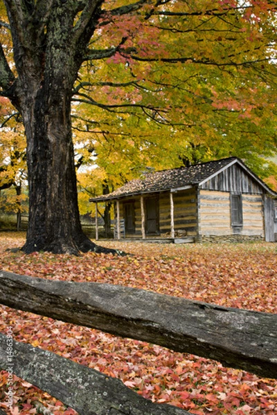 Obraz Log Cabin in Virginia Mountains with Fall colors