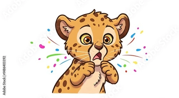 Obraz Surprised Cheetah Cub Illustration with Burst of Colorful Confetti for a Celebration of Success