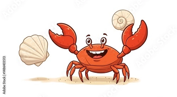Obraz Cheerful Crab with Seashells A Heartwarming Illustration of Coastal Joy and Marine Life