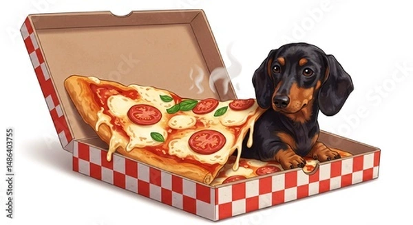 Obraz A Dachshund's Delight An Adorable Pup Napping with a Giant Slice of Pepperoni Pizza