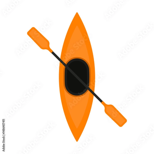Fototapeta Kayak with paddle icon. Colored silhouette. Top view. Vector simple flat graphic illustration. Isolated object on white background. Isolate.