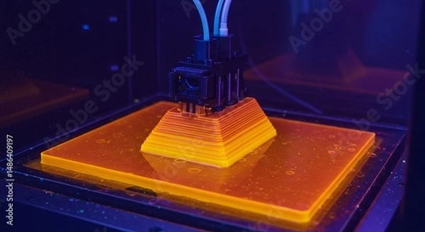 Fototapeta Resin 3D Printer Creating Object with Liquid Resin and UV Light Technology