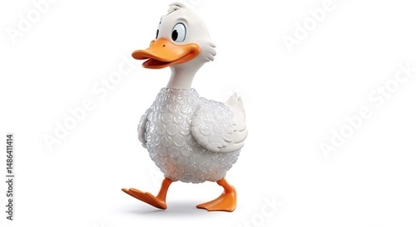 Obraz Cute White Duck Cartoon Character Walking Isolated on a White Background in Studio Shot