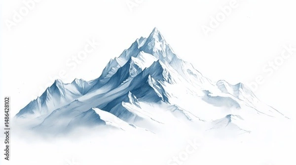 Fototapeta Majestic snow-capped mountain range, painted in soft blues and whites