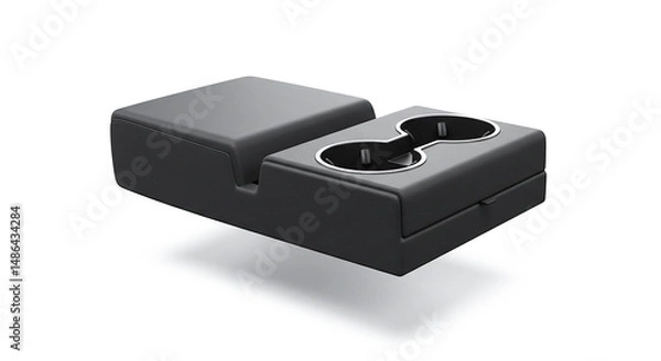Fototapeta Modern car center console with cup holders and armrest floating on white background