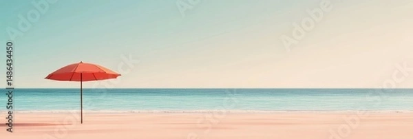 Fototapeta Relaxing day on a quiet tropical beach with an umbrella under a serene gradient sky and a calm ocean view