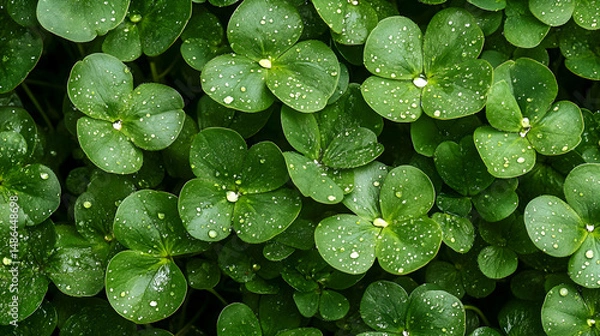 Obraz A close-up of water droplets glistening on fresh green leaves after a light spring rain