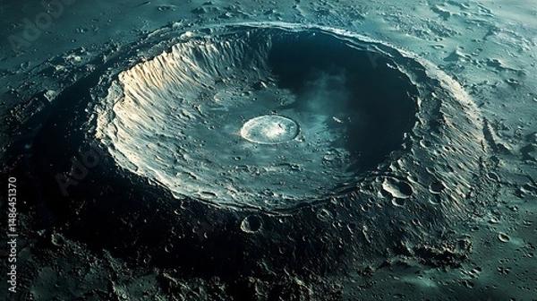 Fototapeta Mountain ring surrounding impact basin captured topographic detail Mountain Chains and Impact Rims Terrain contour emphasis Wide terrain capture Telephoto lens