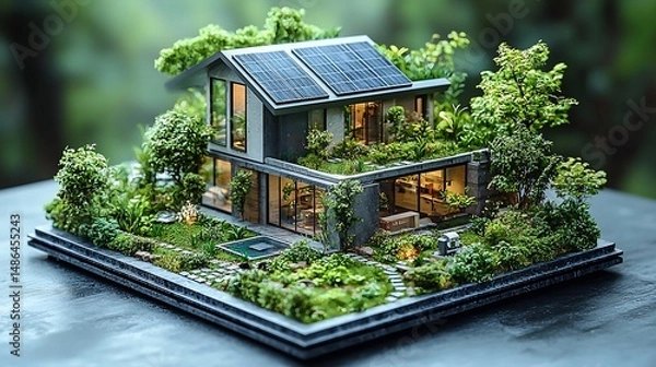 Fototapeta Model of sustainable practices reducing CO improving land use Sustainable Solutions green tech concept art renewable energy elements digital render
