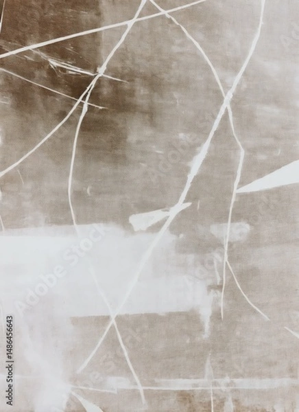 Fototapeta Neutral Abstract with Fine White Lines and Soft Earthy Texture. This abstract artwork features a calm composition of light brown and beige tones, intersected by delicate white linear marks. 
