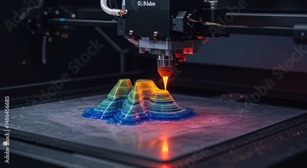 Fototapeta Precision resin jetting process creates intricate 3D models with vibrant color gradients