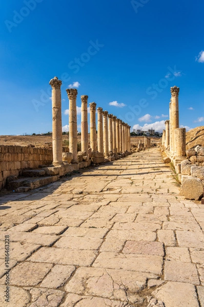 Obraz Columns line the Decumanus, the second street in Jerash, a Greco-Roman well preserved city in Jordan
