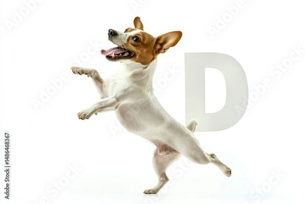 Obraz flashcard with letter D, dancing dog, white background, clean and fun