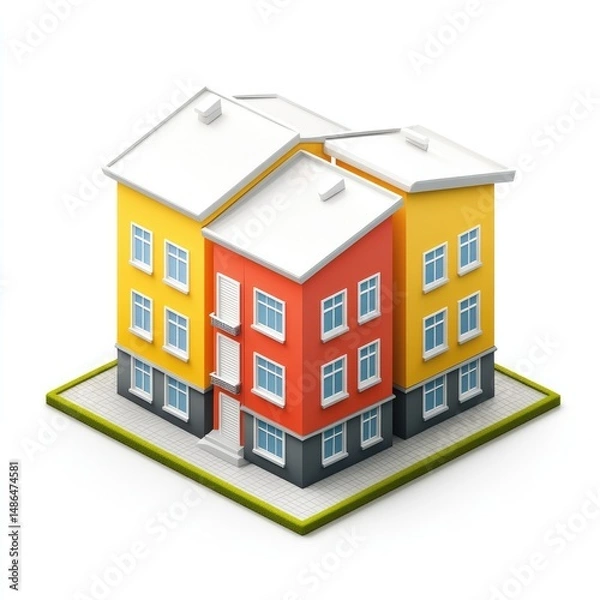 Obraz Colorful isometric depiction of a two-story apartment building complex.