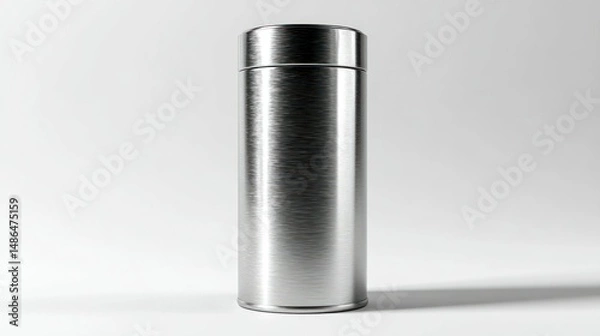 Obraz Stainless Steel Cylinder on White Background Modern Minimalist Design for Product Photography