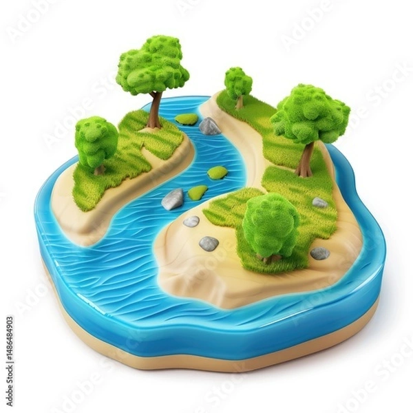 Obraz Miniature island landscape with winding river and trees.