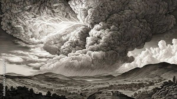Obraz The storm clouds gathered an engraving of natures