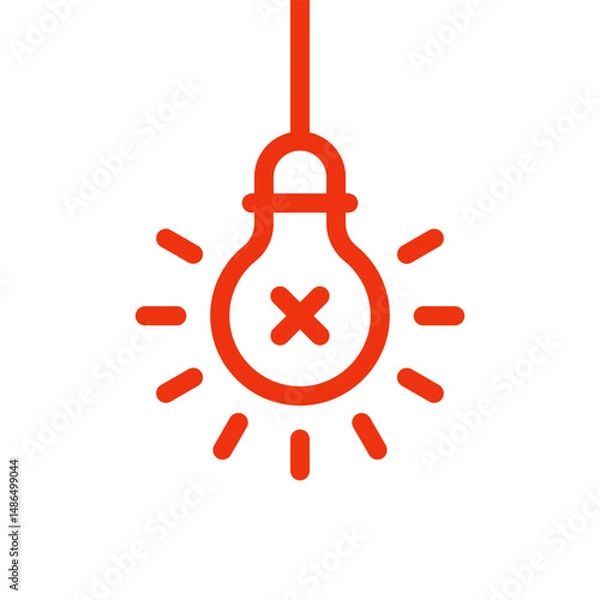 Fototapeta red hanging light bulb like no electricity power icon