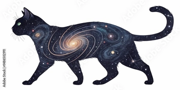 Fototapeta a black cat made of galaxies and stars