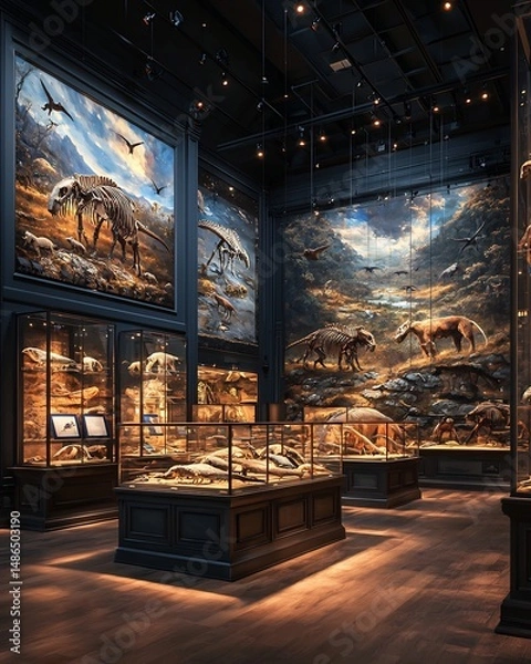 Fototapeta Museum exhibit of extinct endangered species Raising Awareness conservation storytelling display museum style lighting digital render