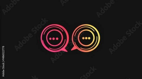 Fototapeta Modern chat icons displayed in vibrant colors on a dark background represent digital communication and messaging trends