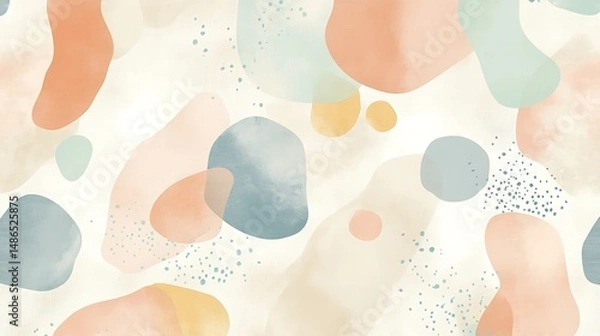 Fototapeta Whimsical pastel geometric shapes and fluid organic forms in a seamless design, perfect for soft, calming spaces.