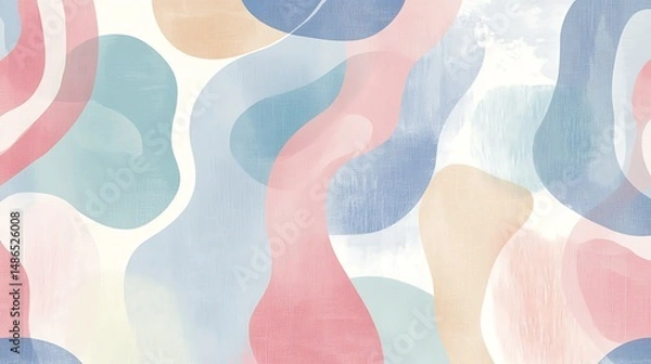Fototapeta Whimsical pastel geometric shapes and fluid organic forms in a seamless design, perfect for soft, calming spaces.