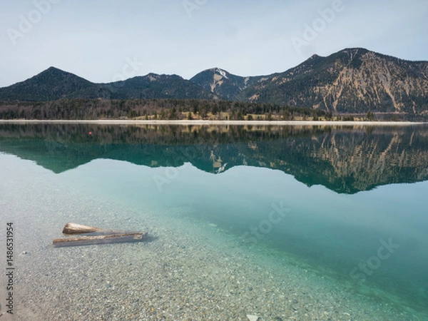 Fototapeta Idyllic summer landscape with mountain lake in the Alps in Bavaria, Germany