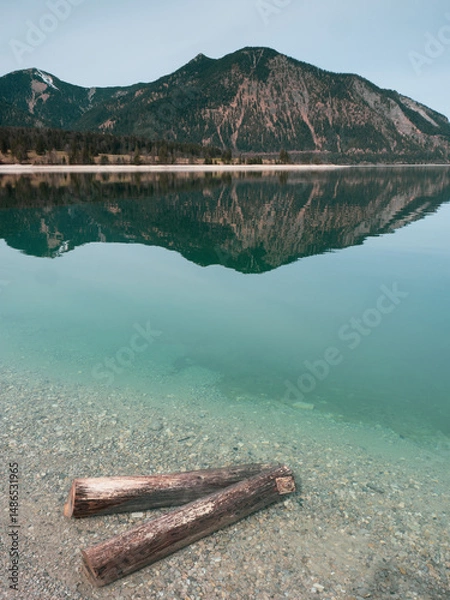 Fototapeta Idyllic summer landscape with mountain lake in the Alps in Bavaria, Germany