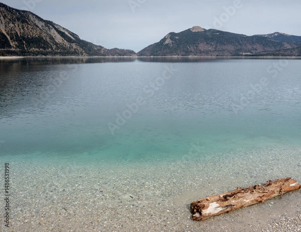 Fototapeta Idyllic summer landscape with mountain lake in the Alps in Bavaria, Germany