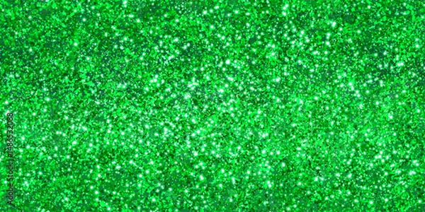 Fototapeta Green glisten carnival fabric bg with sparkling texture. Glitter seamless background with metal gleam. Sequin abstract pattern. Vintage shining paper. Gradient mesh vector illustration