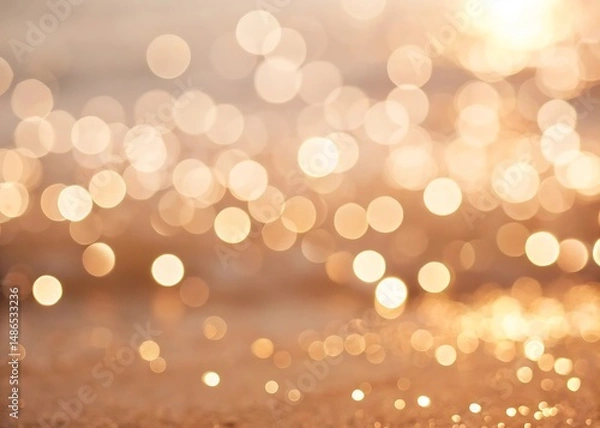 Fototapeta Abstract Golden Bokeh Background with Sparkling Lights and Beach Texture