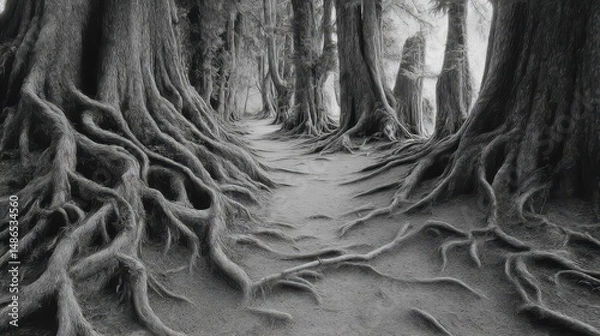 Fototapeta The path through the forest was carved by countless
