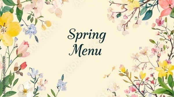 Obraz Spring menu design featuring colorful floral accents for a seasonal dining experience