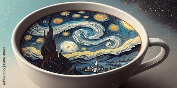 Fototapeta wallpaper, Starry Night in a Coffee Cup