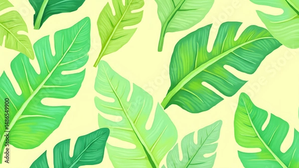 Fototapeta Tropical banana leaf pattern, lively jungle theme for kids' rooms and educational rainforest projects.