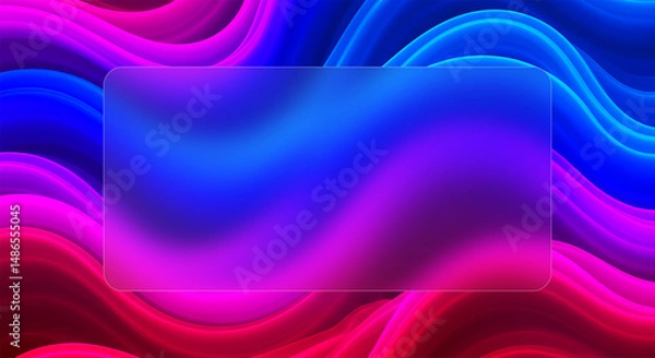 Fototapeta Abstract background with colorful wavy lines and a transparent glass rectangle in the center