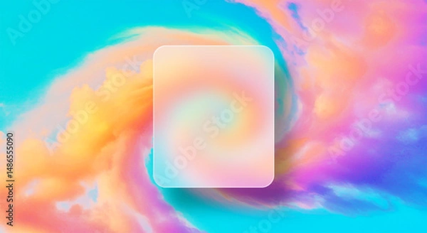 Fototapeta A frosted glass pane with a swirling pastel design against a colorful abstract background element effect