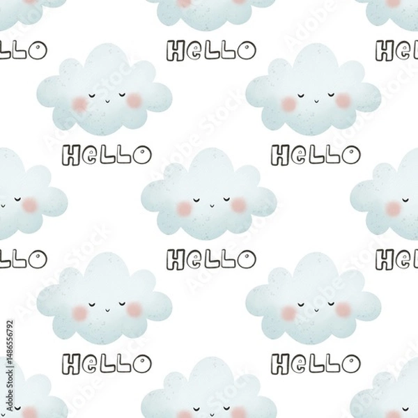 Obraz Seamless pattern with cartoon clouds. Colorful illustration for kids. Hand drawing flat style. baby design for print, fabric, wrapper, textile