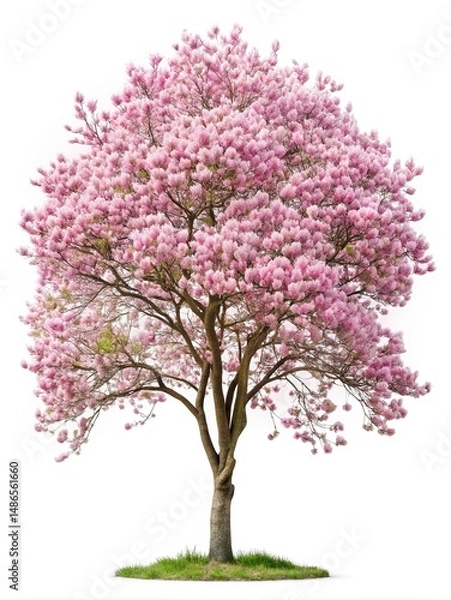 Obraz Beautiful Tabebuia Rosea Tree in Full Bloom with Pink Flowers, Standing Tall