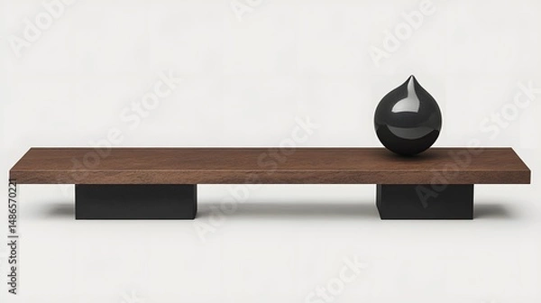 Fototapeta Modern Wooden Bench with Black Drop Decoration Minimalist Design
