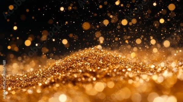 Fototapeta Golden Glitter Texture with Bokeh Lights