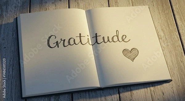 Fototapeta Practicing daily gratitude journal for positive mindset and wellbeing handwritten on open notebook pages