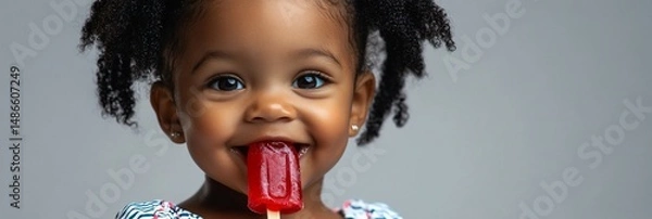 Obraz Happy girl eating popsicle.