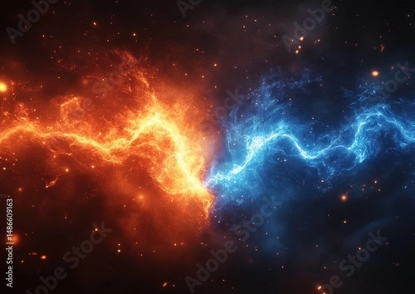 Obraz Cosmic energy clash of contrasting flames and icy energy.