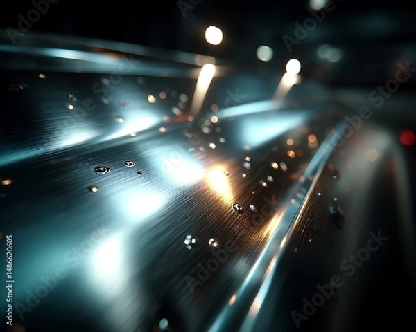 Fototapeta Wet Metal Surface with Night Lights.
