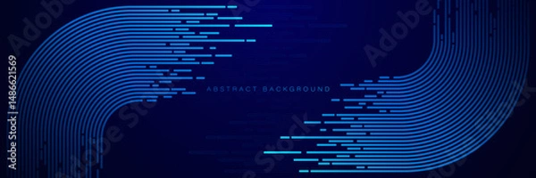 Obraz Abstract glowing lines on dark blue background. Motion lines. Modern shiny blue geometric stripe lines. Futuristic graphic. Digital technology concept. Vector illustration